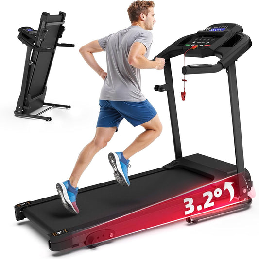 Compact Folding Treadmill for Home - 2.5HP Quiet Brushless Motor, 3-Level Incline, 7.5 MPH, Shock Absorption, Space-Saving Design for Running, Walking - Treadmill for Small Spaces & Home Use