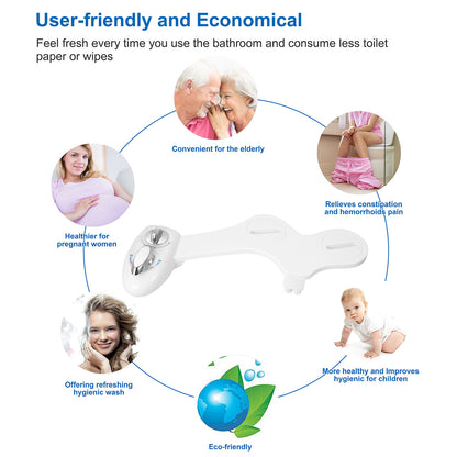 2-Mode Bidet for Toilet, Bidet Wash & Gentle Female Wash Nozzles (Ideal for Pregnant Women), Self-Cleaning Retractable Nozzle, Easy Installation on Standard 2-Piece Toilets
