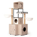 Cat Tree with Litter Box Enclosure, 63" Multi-Level Cat Furniture with Dual Condos, Hammocks and Scratching Posts, Natural / White