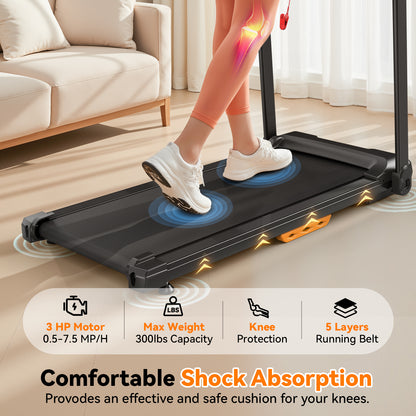 Treadmill with Incline Running Machine 2.5HP Quiet Brushless, 300 Lbs Capacity, App, Pulse Sensor Heart Rate with LCD Display