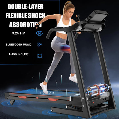 Auto Incline Treadmills for Home- foldble Treadmill 300 lb Capacity 3.25HP Folding Electric Treadmill Max 8.5 MPH Speed Running Machine with Wide Running Area Bluetooth Speaker for Home/Office Use