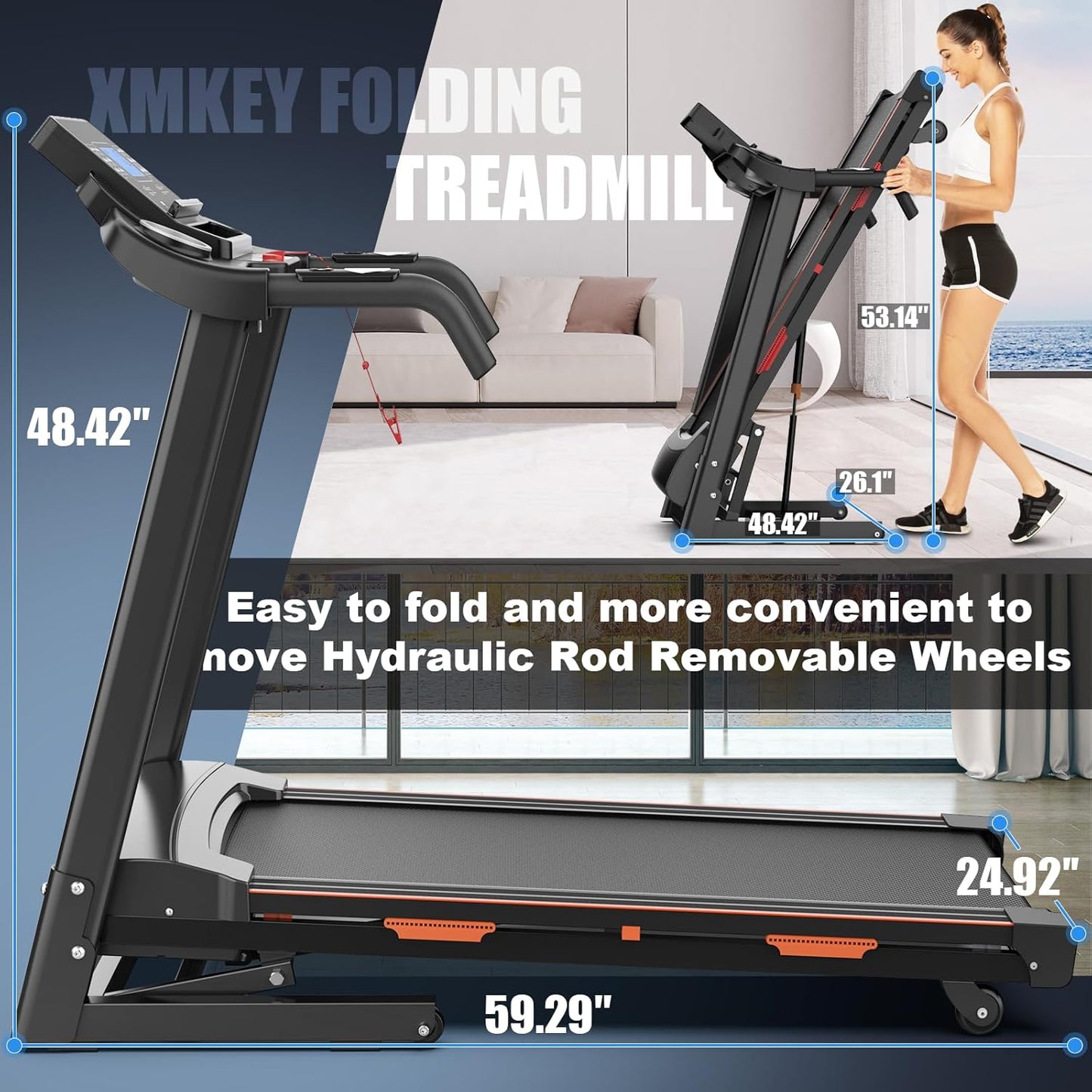 Auto Incline Treadmills for Home- foldble Treadmill 300 lb Capacity 3.25HP Folding Electric Treadmill Max 8.5 MPH Speed Running Machine with Wide Running Area Bluetooth Speaker for Home/Office Use