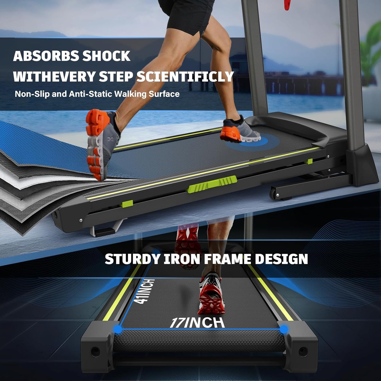 Folding Treadmills for Home/Office-3.5 HP 330lbs Weight Capacity Portable Electric Foldable Treadmill Walking Pad-Running Exercise Walk Machine Heavy Duty Treadmill Fitness Workout Jogging Green