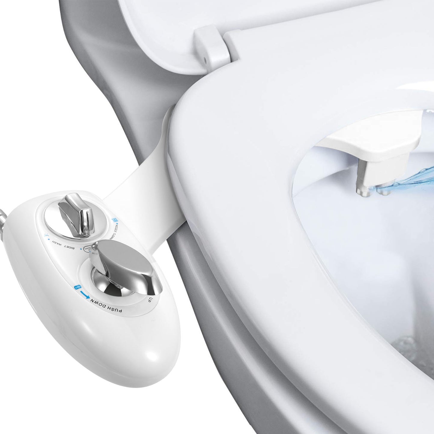 2-Mode Bidet for Toilet, Bidet Wash & Gentle Female Wash Nozzles (Ideal for Pregnant Women), Self-Cleaning Retractable Nozzle, Easy Installation on Standard 2-Piece Toilets