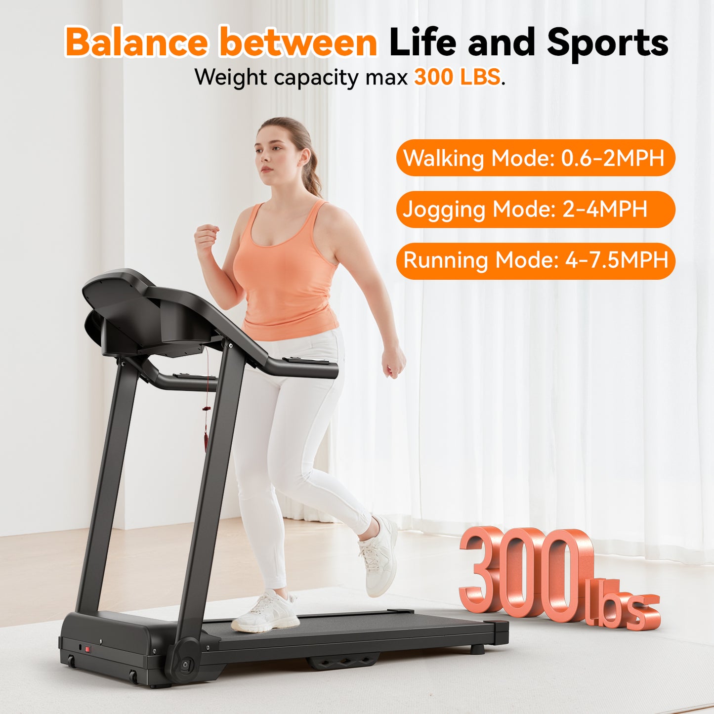 Treadmills for Home Treadmill with Incline Walking Pad Treadmill Running Machine 2.5HP Quiet Brushless, 265 Lbs Capacity, App, Pulse Sensor Heart Rate with LCD Display Holder for Cup & Phone