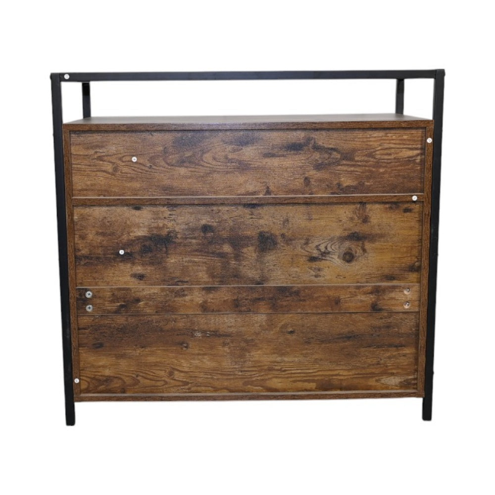 Litter Box Enclosure with Open Storage Shelves and Built-In Scratching Mat, Metal Frame, Rustic Brown