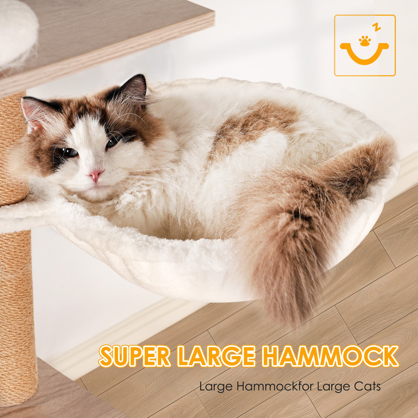Cat Tree with Litter Box Enclosure, Multi-Level Cat Furniture with Condo, Hammock and Sisal Scratching Posts, Natural / White