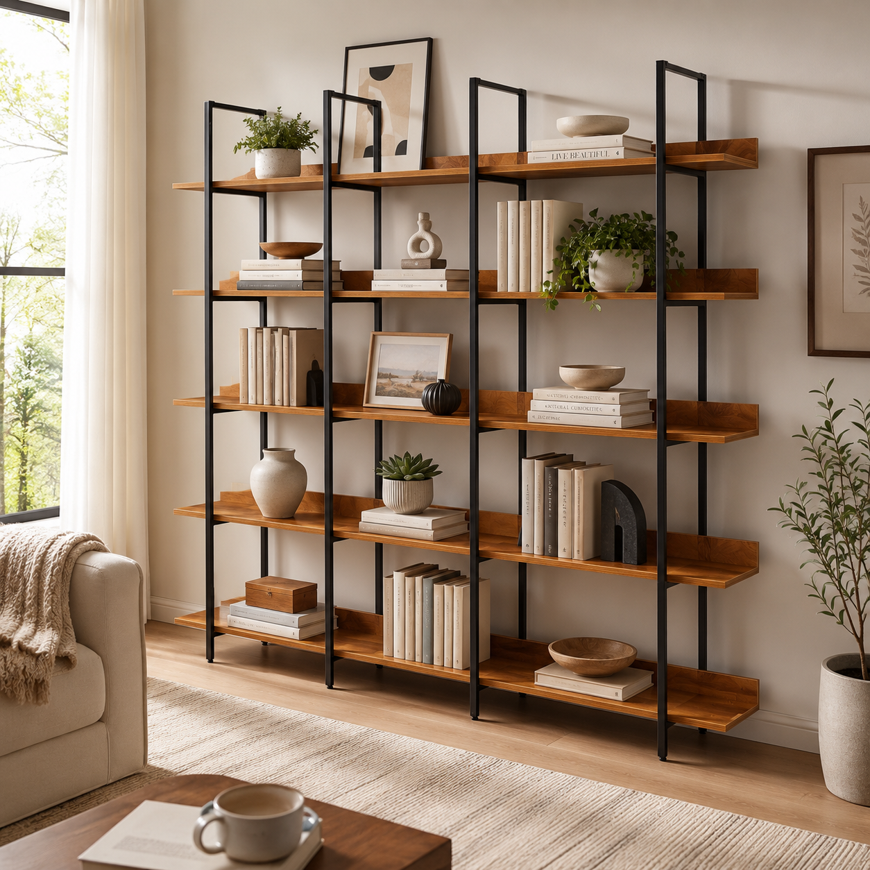 Rustic brown and black 70.9-inch 5-tier etagere bookcase