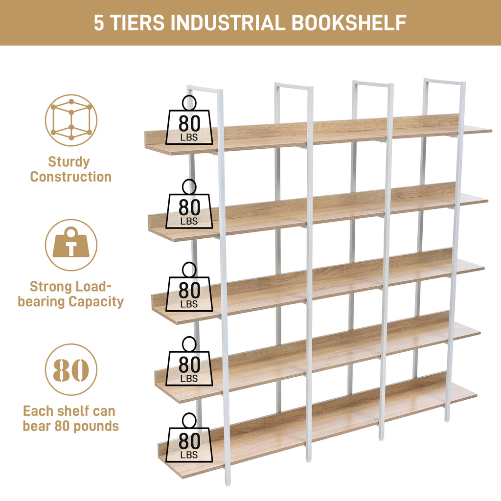 Natural Oak and White 5-tier bookcase in a room