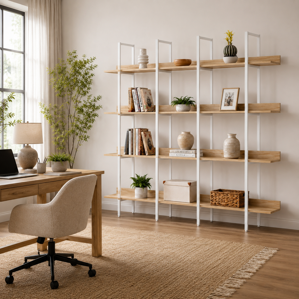 Natural Oak and White 5-tier bookcase product details