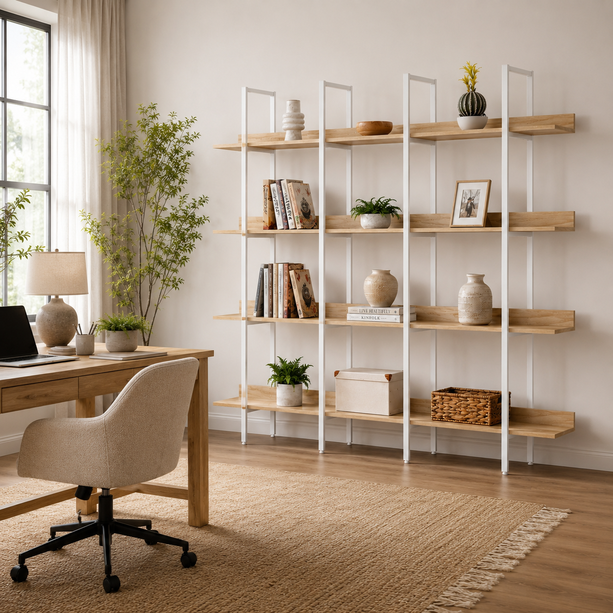 Natural Oak and White 5-tier bookcase product details