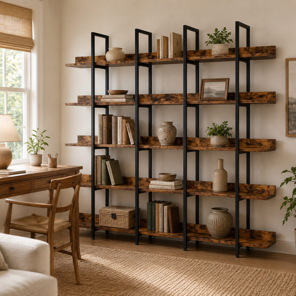 Walnut Brown 5-tier bookcase product details