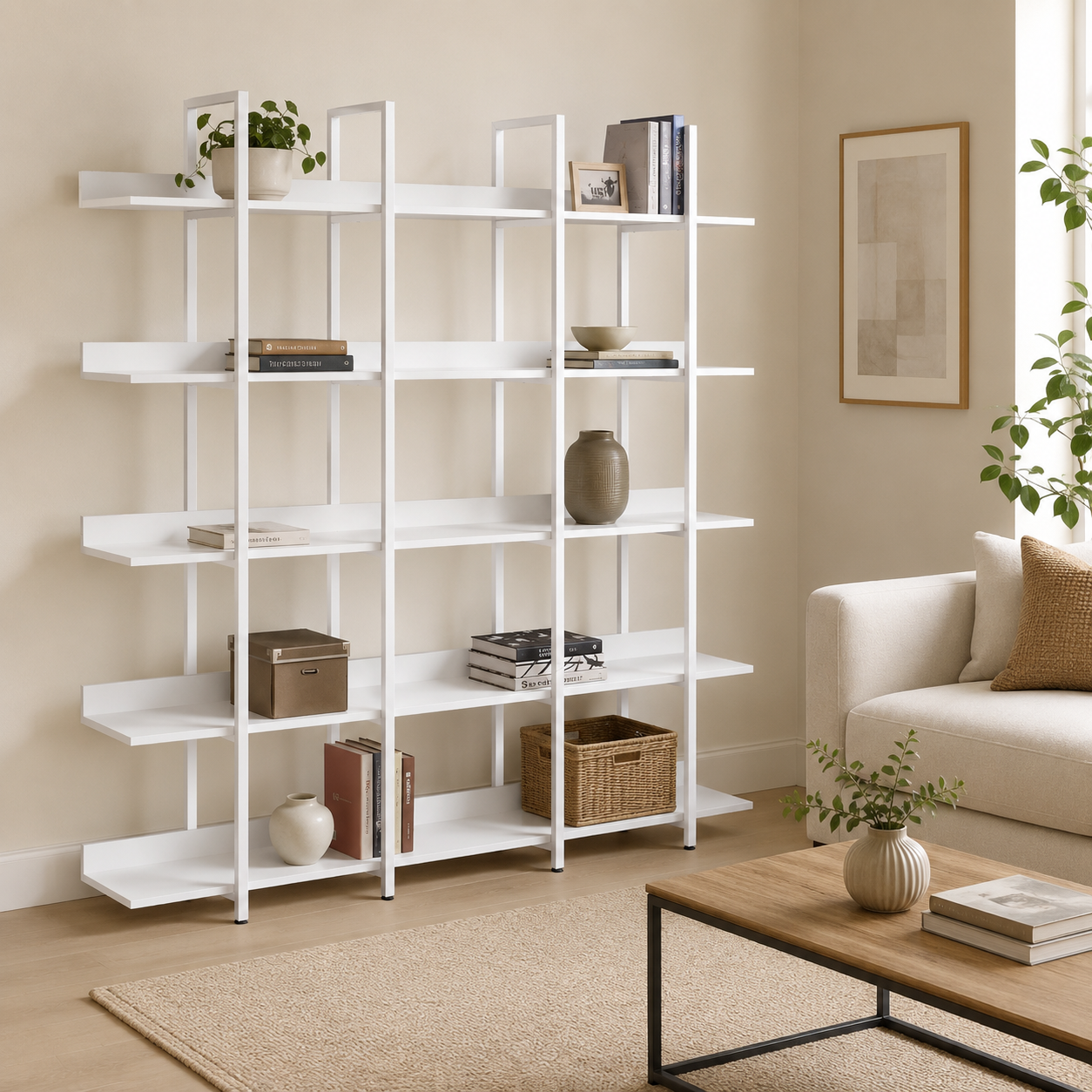 White 70.9-inch 5-tier etagere bookcase