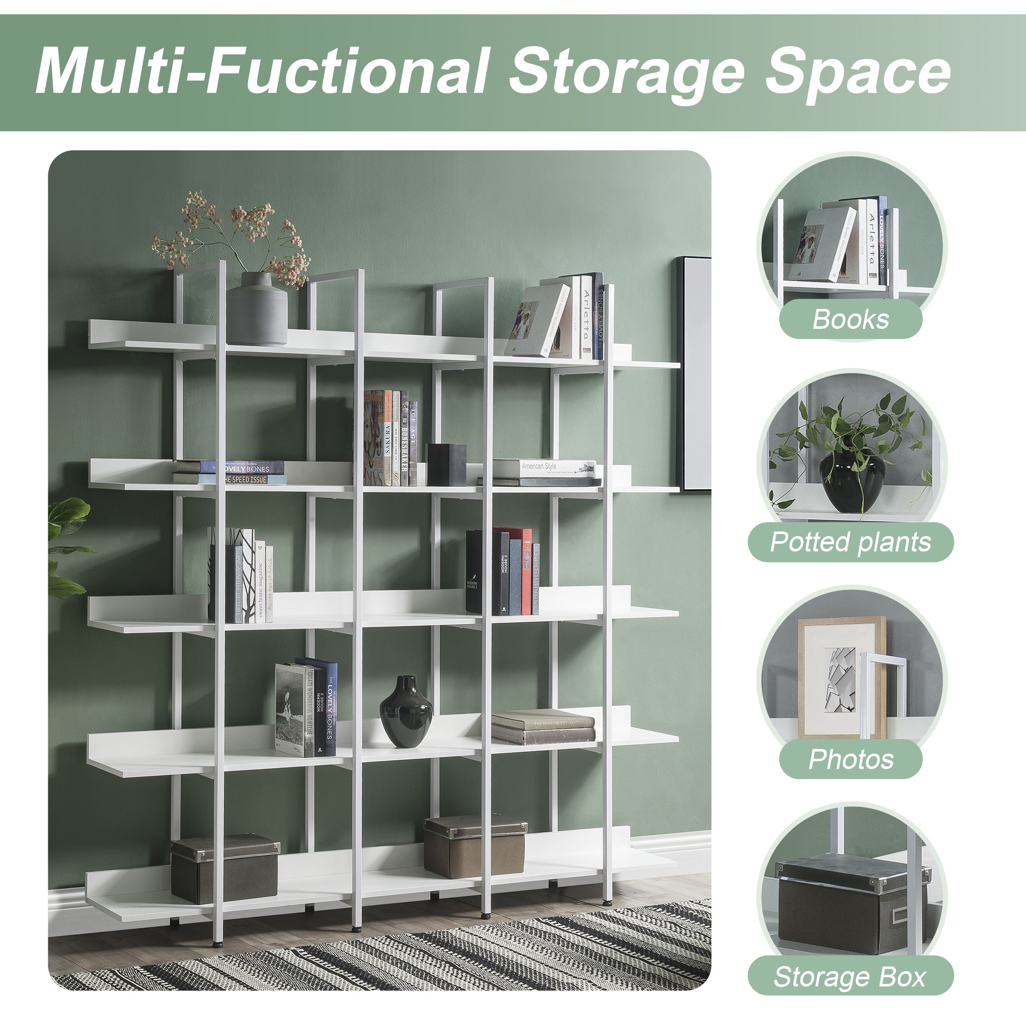 White 5-tier bookcase in a room