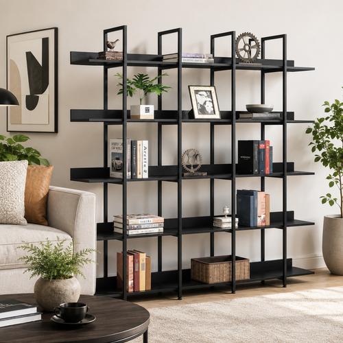 Black 70.9-inch 5-tier etagere bookcase