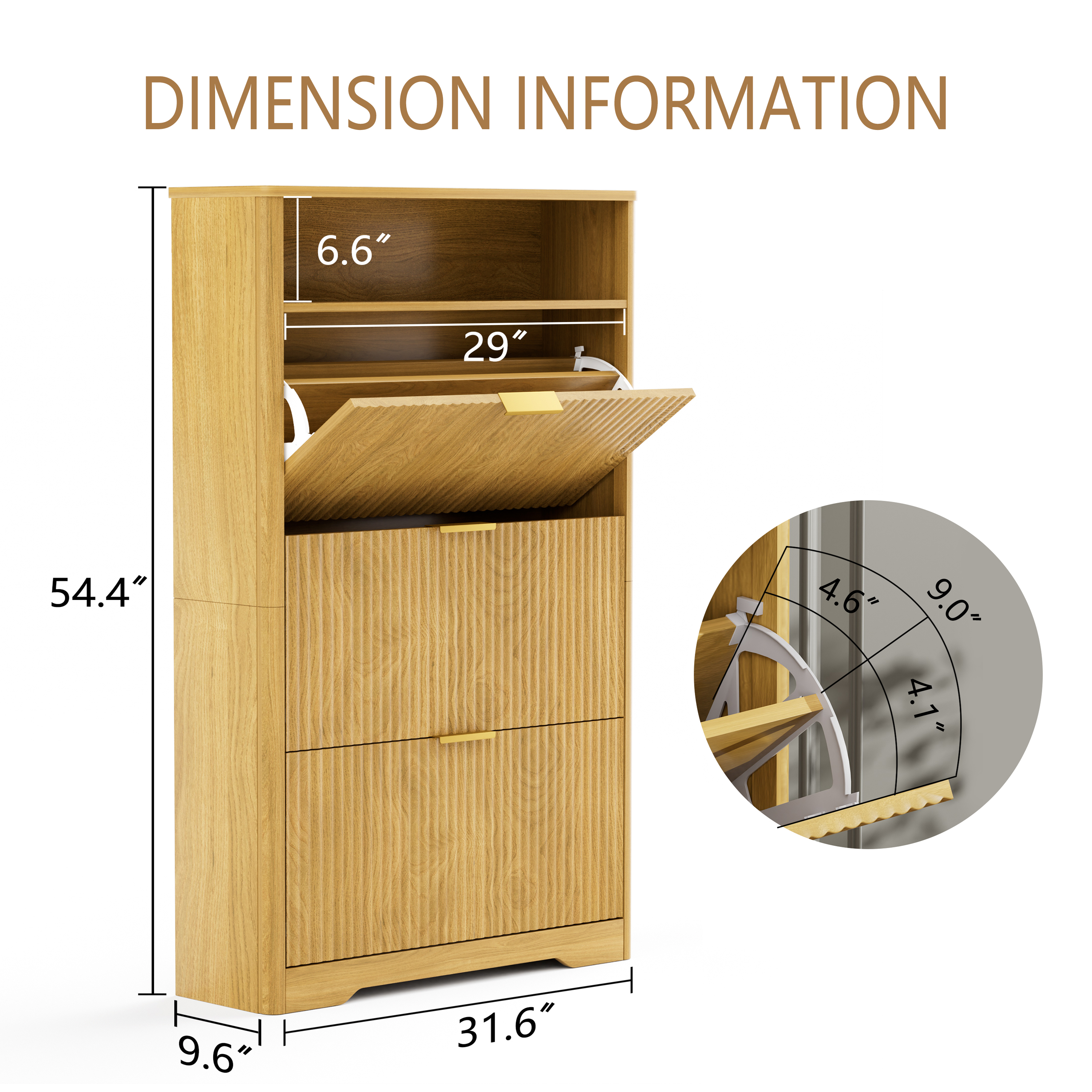 Flip Door Shoe Cabinet, 3-Compartment Entryway Shoe Storage Cabinet with Wave Pattern Doors, Modern Freestanding Shoe Organizer