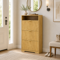 Flip Door Shoe Cabinet, 3-Compartment Entryway Shoe Storage Cabinet with Wave Pattern Doors, Modern Freestanding Shoe Organizer