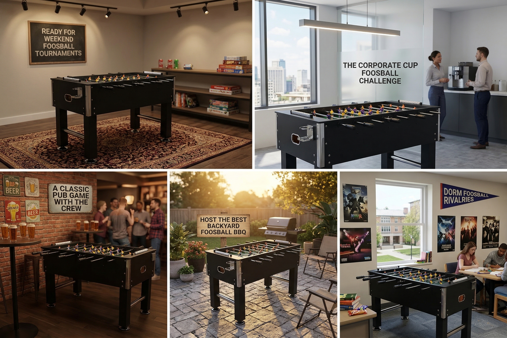 54" Heavy-Duty Freestanding Foosball Table, Black Indoor Arcade Soccer Game Room Table with Cup Holders and Steel Rods