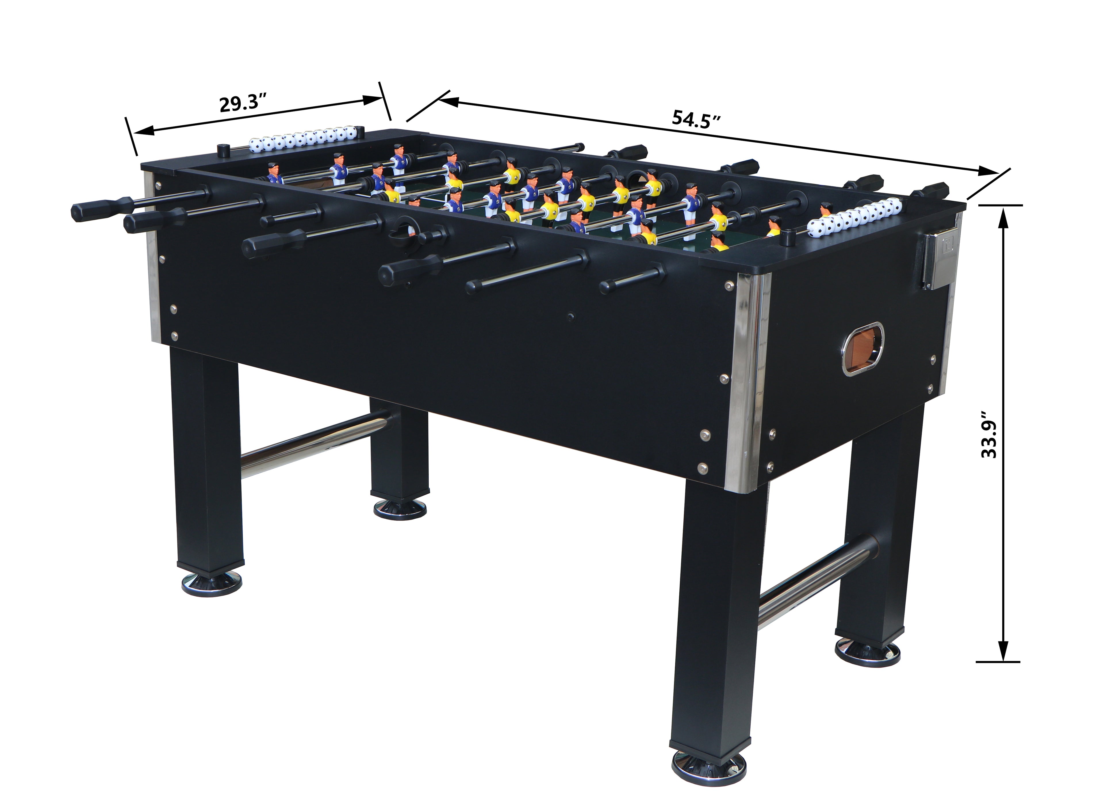 54" Heavy-Duty Freestanding Foosball Table, Black Indoor Arcade Soccer Game Room Table with Cup Holders and Steel Rods