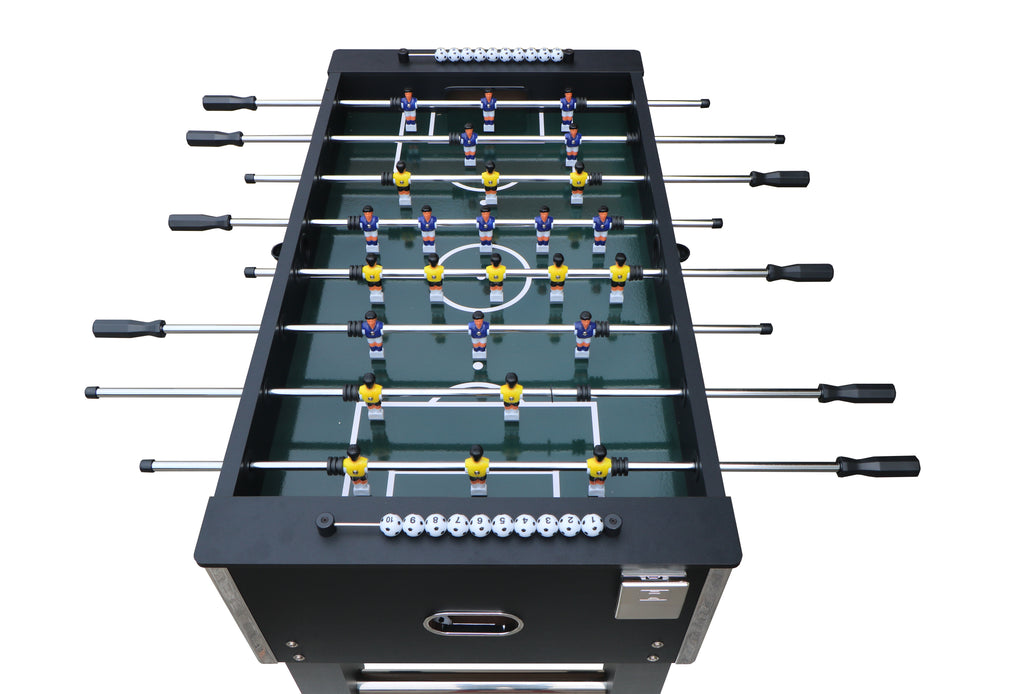 54" Heavy-Duty Freestanding Foosball Table, Black Indoor Arcade Soccer Game Room Table with Cup Holders and Steel Rods