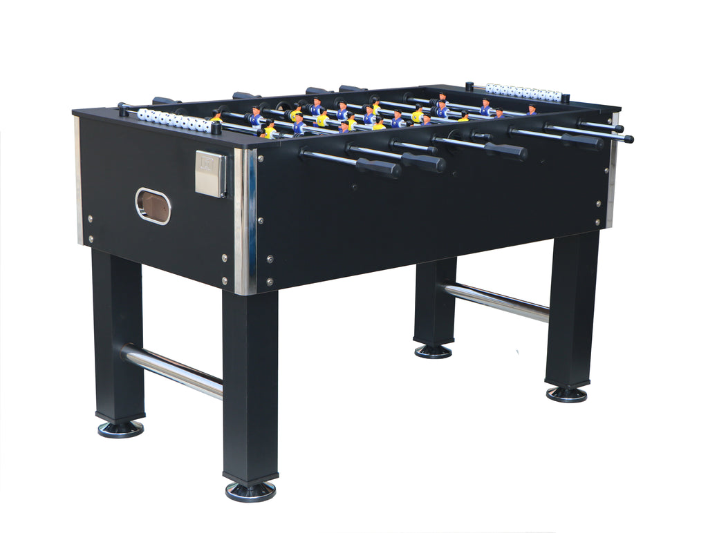 54" Heavy-Duty Freestanding Foosball Table, Black Indoor Arcade Soccer Game Room Table with Cup Holders and Steel Rods