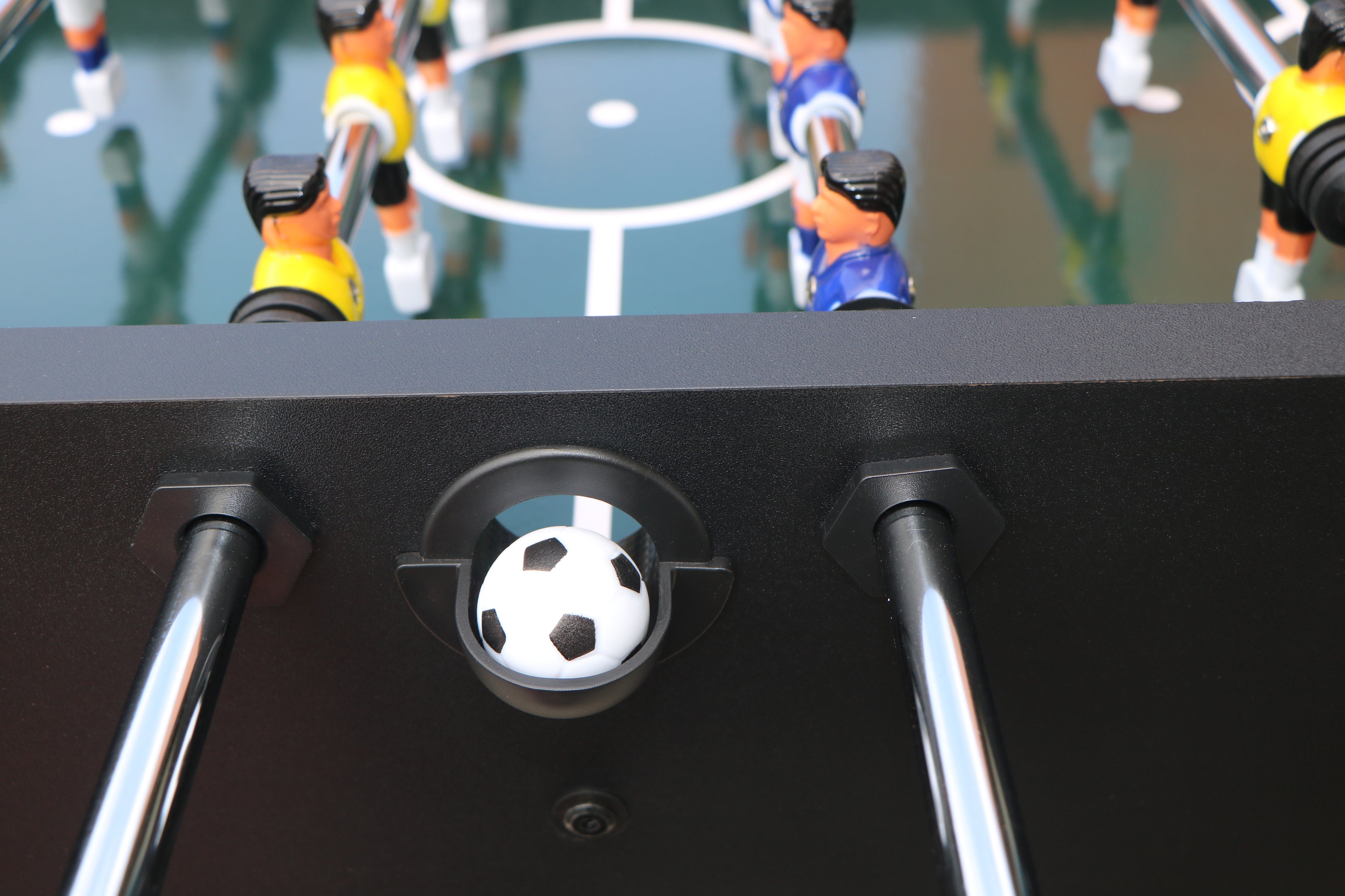 54" Heavy-Duty Freestanding Foosball Table, Black Indoor Arcade Soccer Game Room Table with Cup Holders and Steel Rods