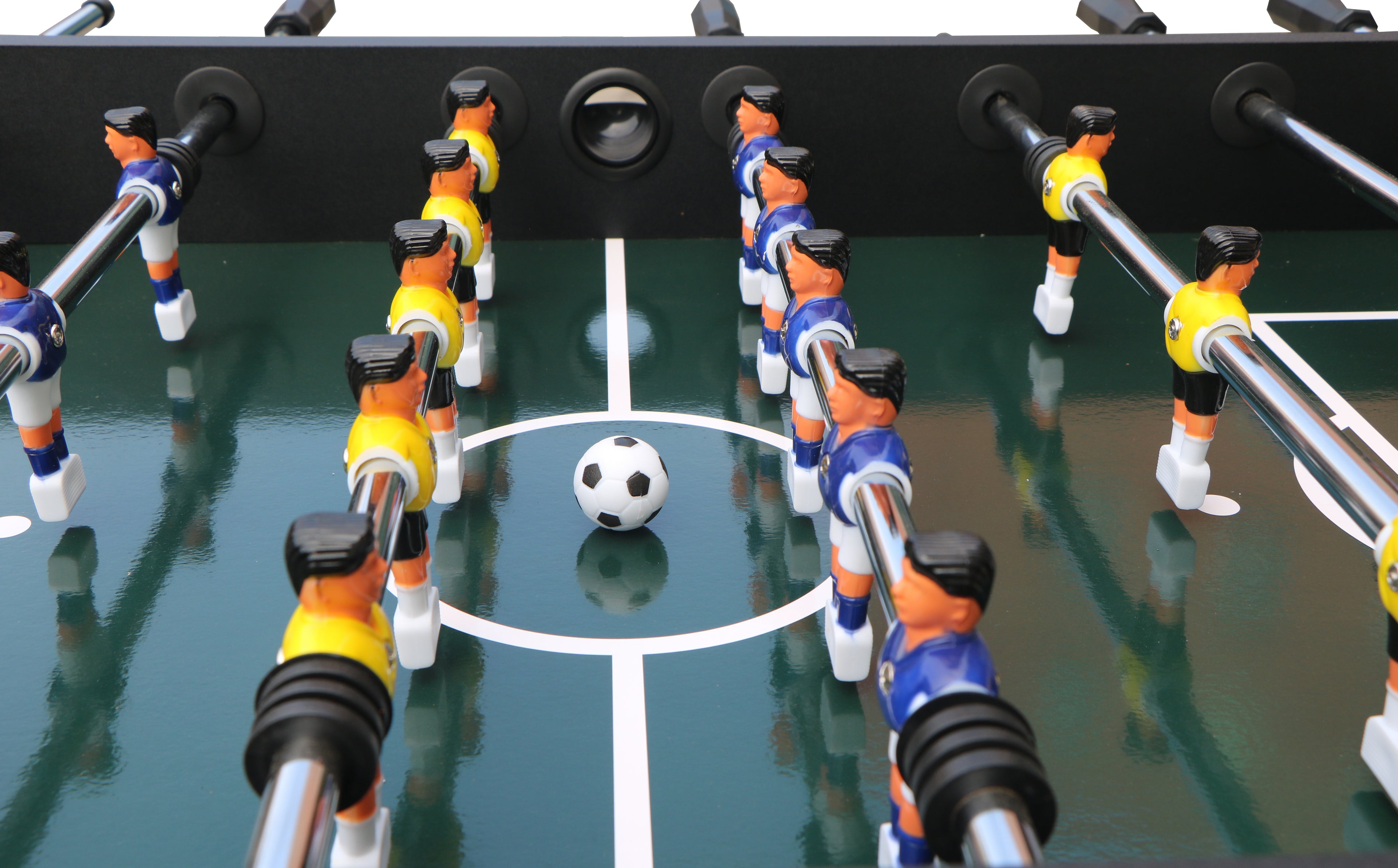 54" Heavy-Duty Freestanding Foosball Table, Black Indoor Arcade Soccer Game Room Table with Cup Holders and Steel Rods