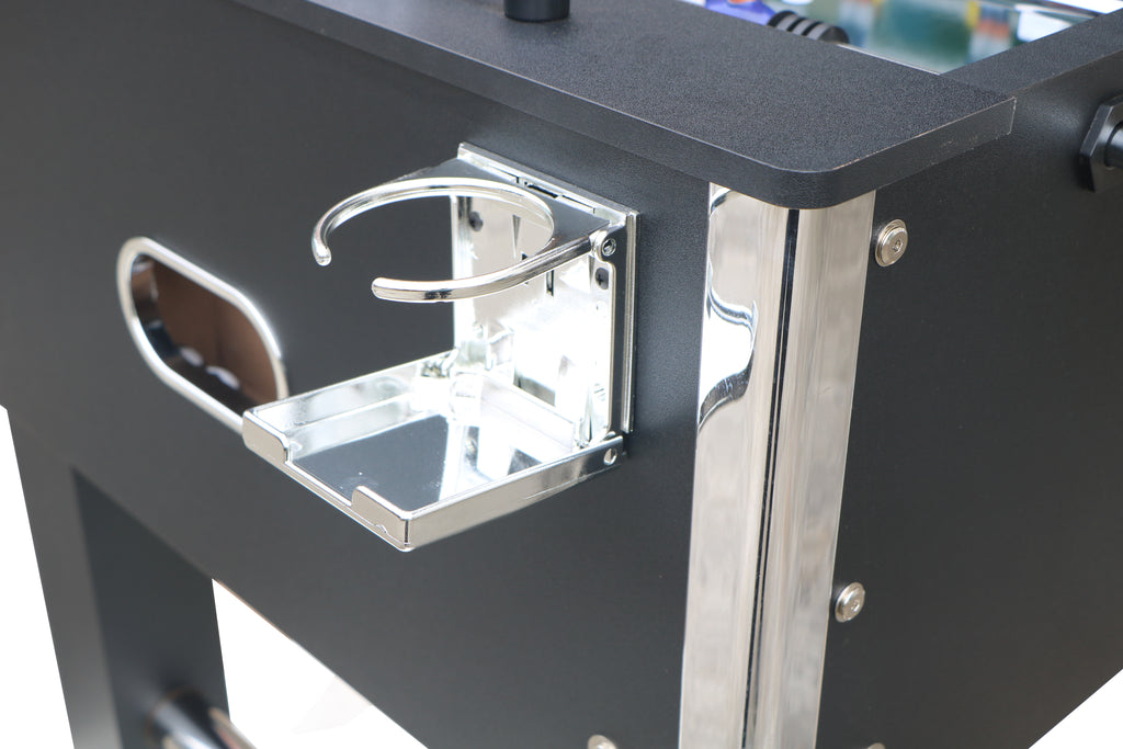 54" Heavy-Duty Freestanding Foosball Table, Black Indoor Arcade Soccer Game Room Table with Cup Holders and Steel Rods