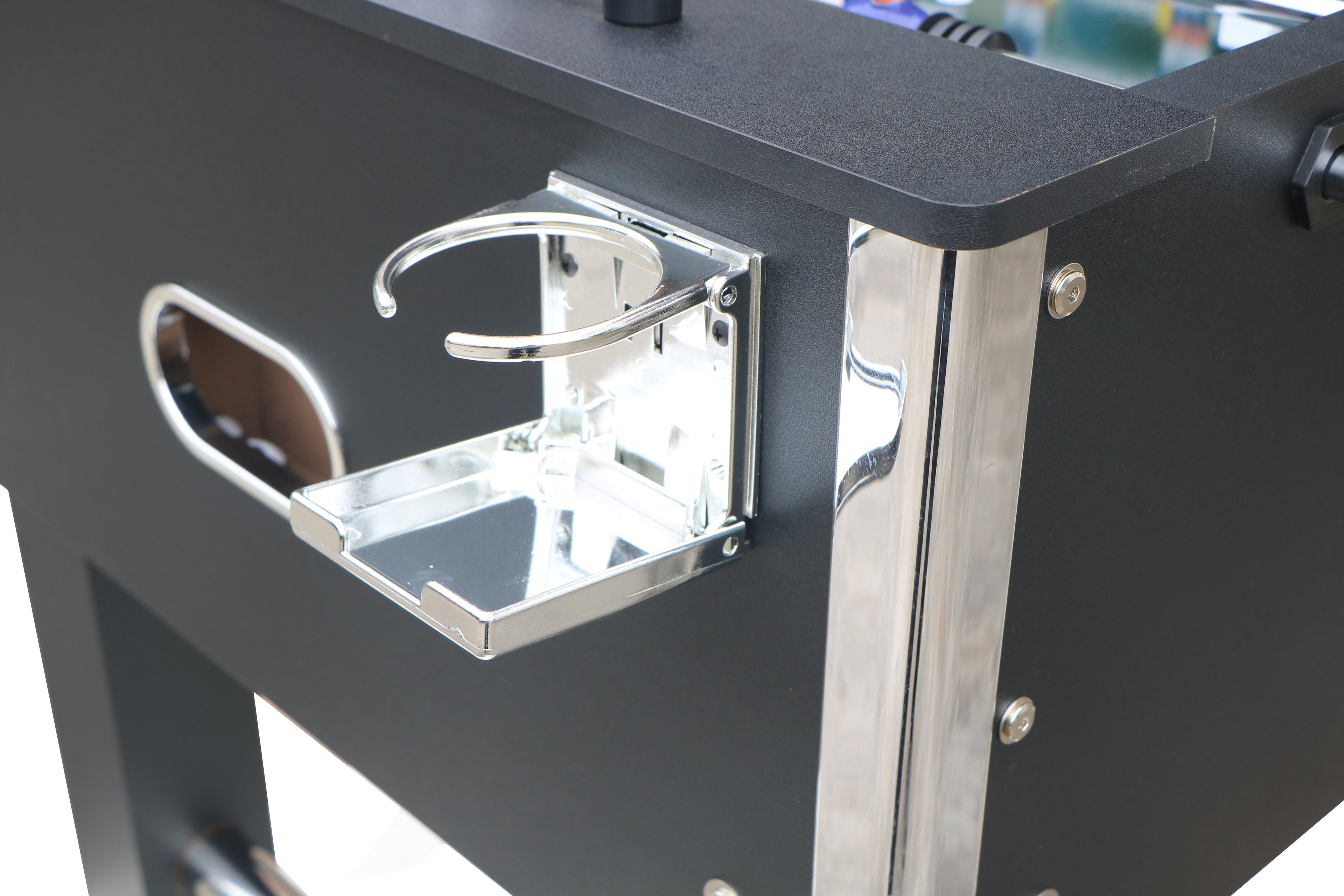 54" Heavy-Duty Freestanding Foosball Table, Black Indoor Arcade Soccer Game Room Table with Cup Holders and Steel Rods