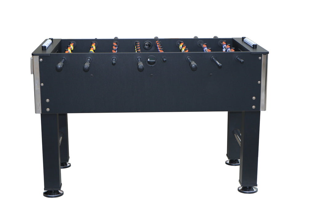 54" Heavy-Duty Freestanding Foosball Table, Black Indoor Arcade Soccer Game Room Table with Cup Holders and Steel Rods