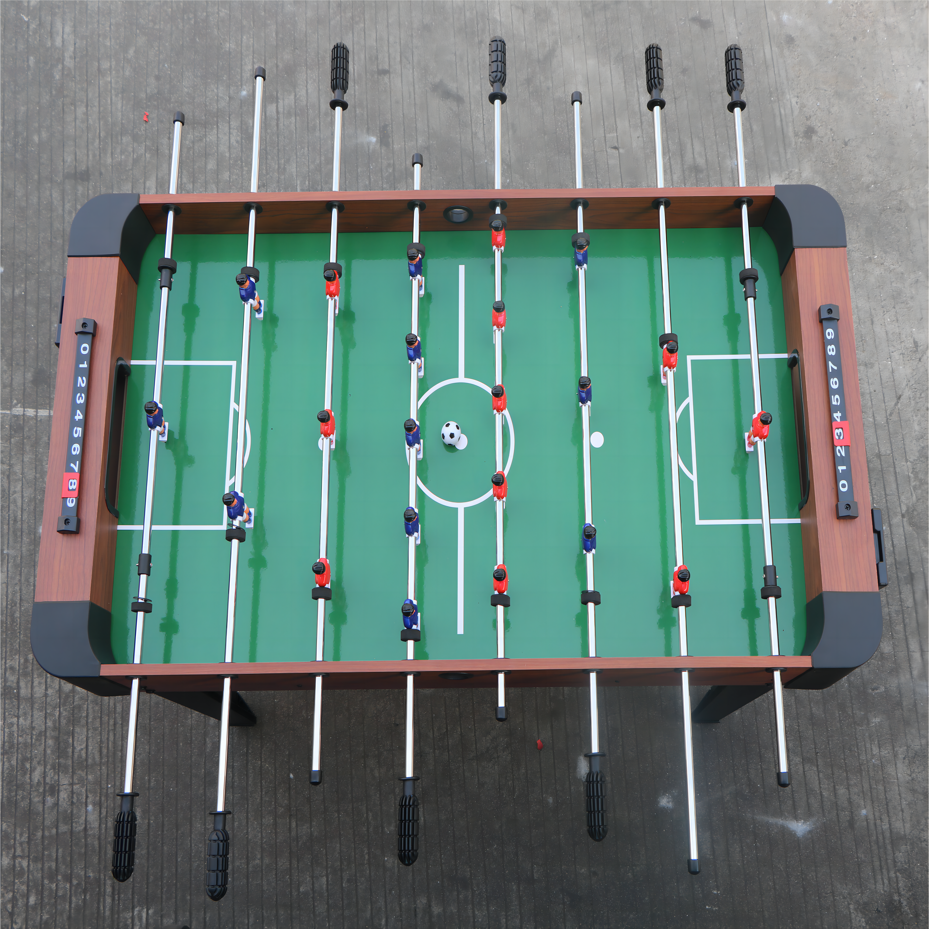 48" Freestanding Foosball Table with Steel Rods and Cup Holders, Wood Grain Indoor Game Room Arcade Table