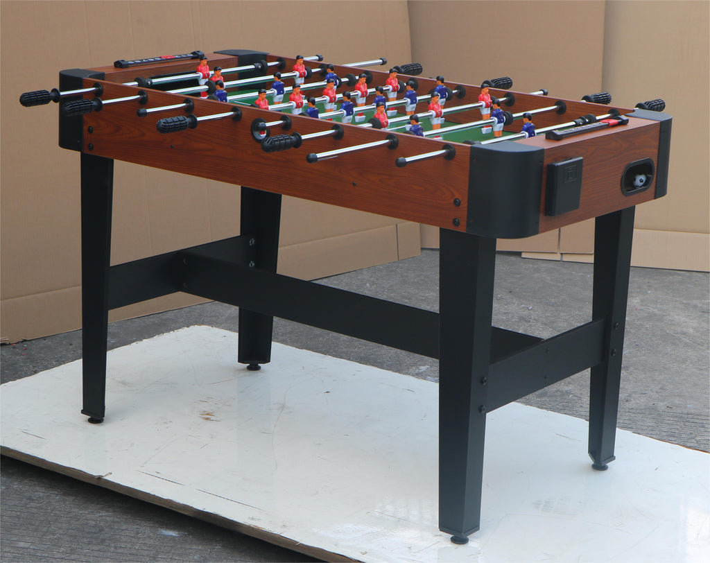 48" Freestanding Foosball Table with Steel Rods and Cup Holders, Wood Grain Indoor Game Room Arcade Table