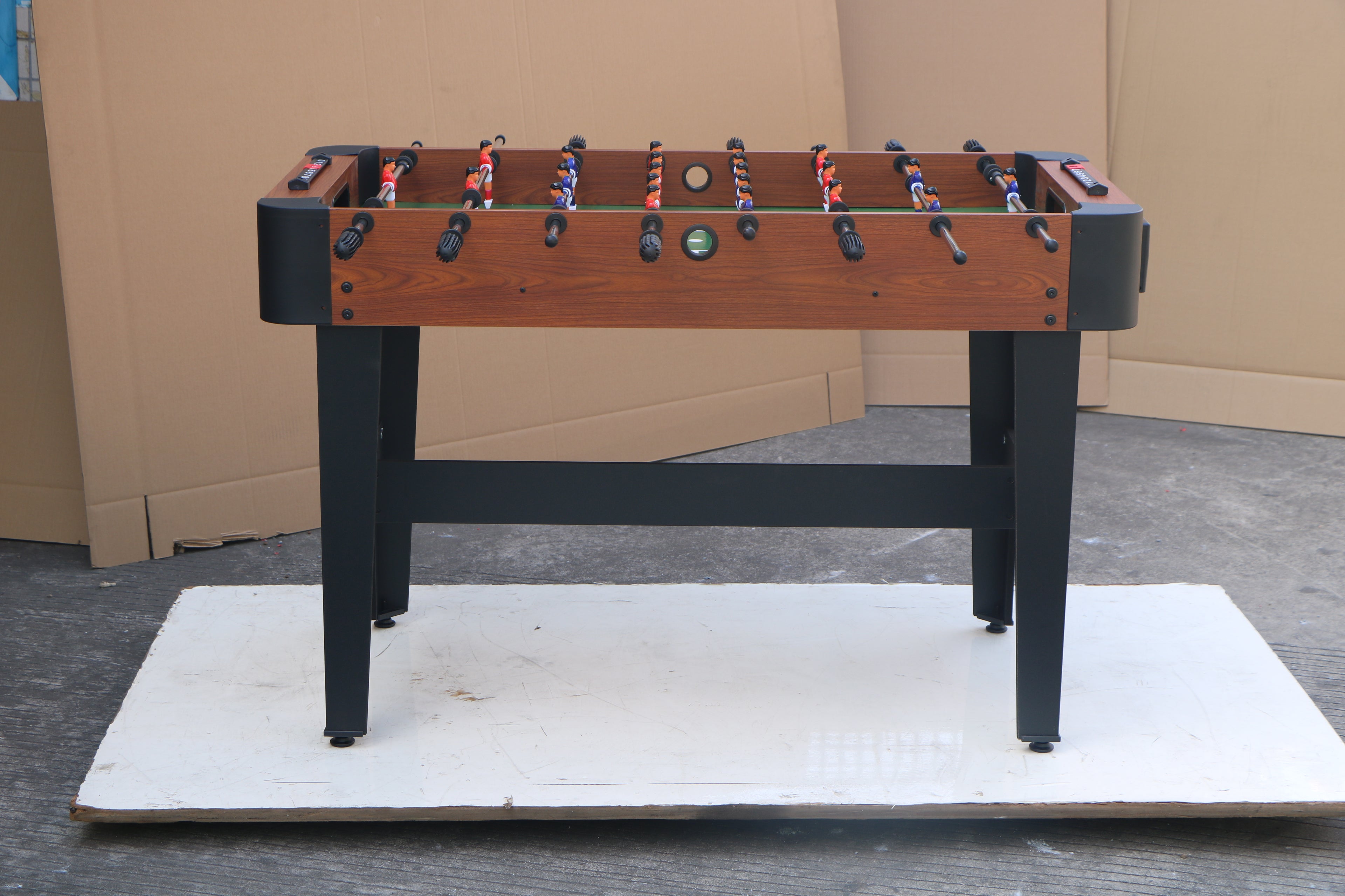 48" Freestanding Foosball Table with Steel Rods and Cup Holders, Wood Grain Indoor Game Room Arcade Table