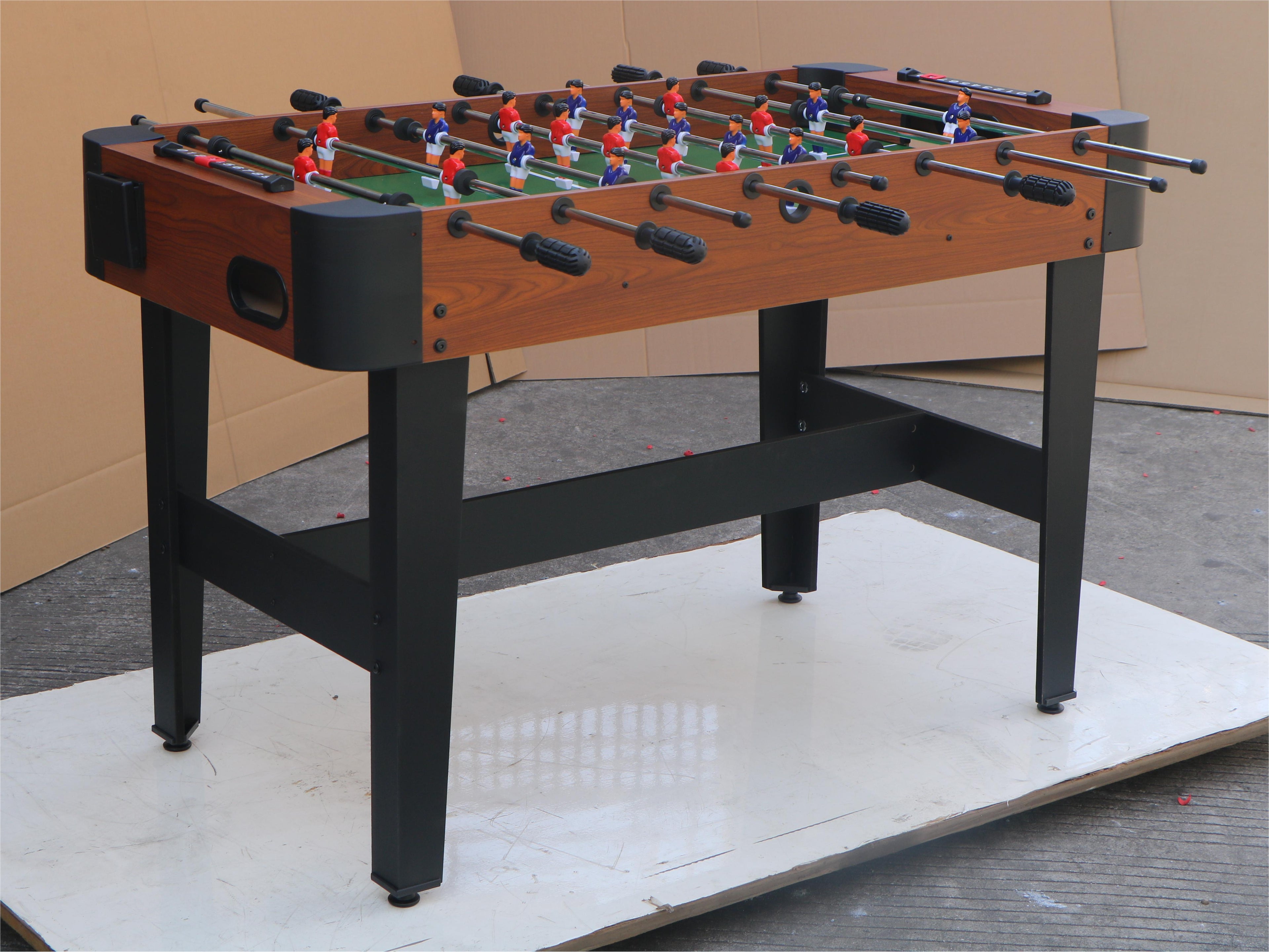 48" Freestanding Foosball Table with Steel Rods and Cup Holders, Wood Grain Indoor Game Room Arcade Table