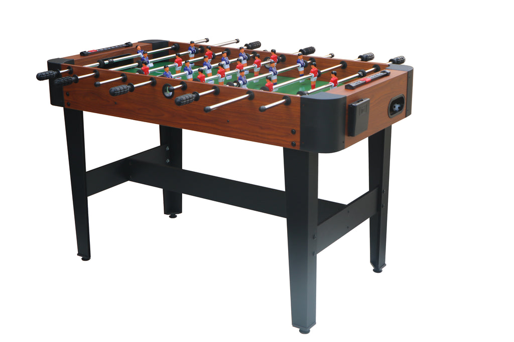 48" Freestanding Foosball Table with Steel Rods and Cup Holders, Wood Grain Indoor Game Room Arcade Table