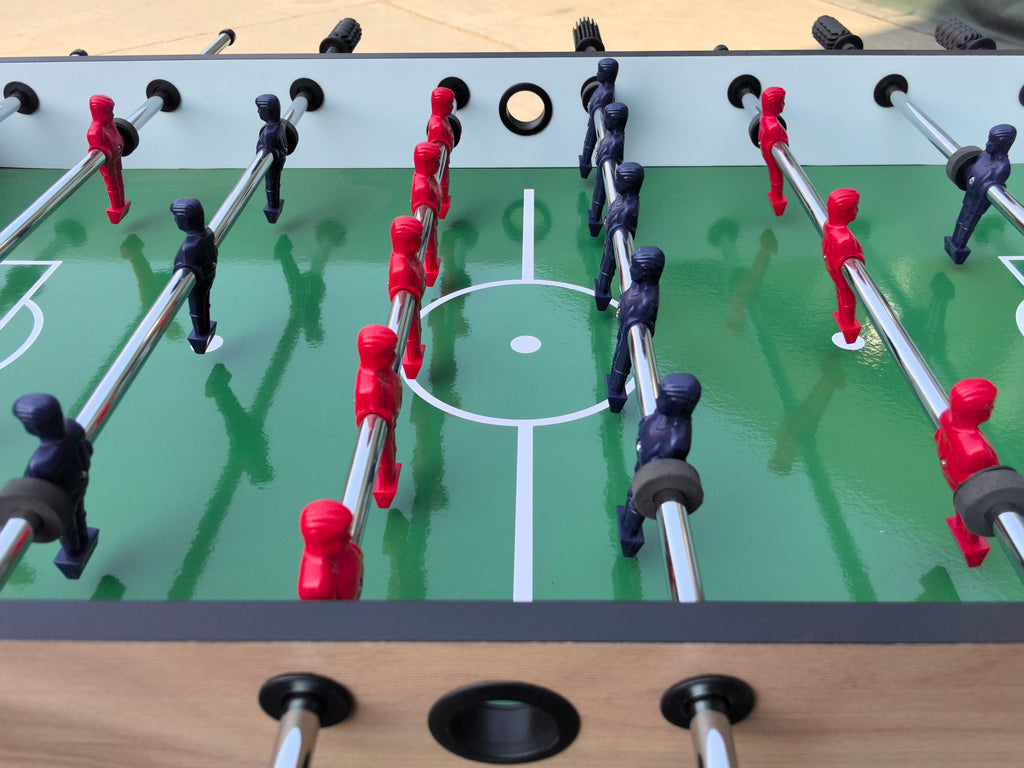 48" Freestanding Foosball Table, Wood Grain MDF Game Room Table with Curved Legs and Steel Rods