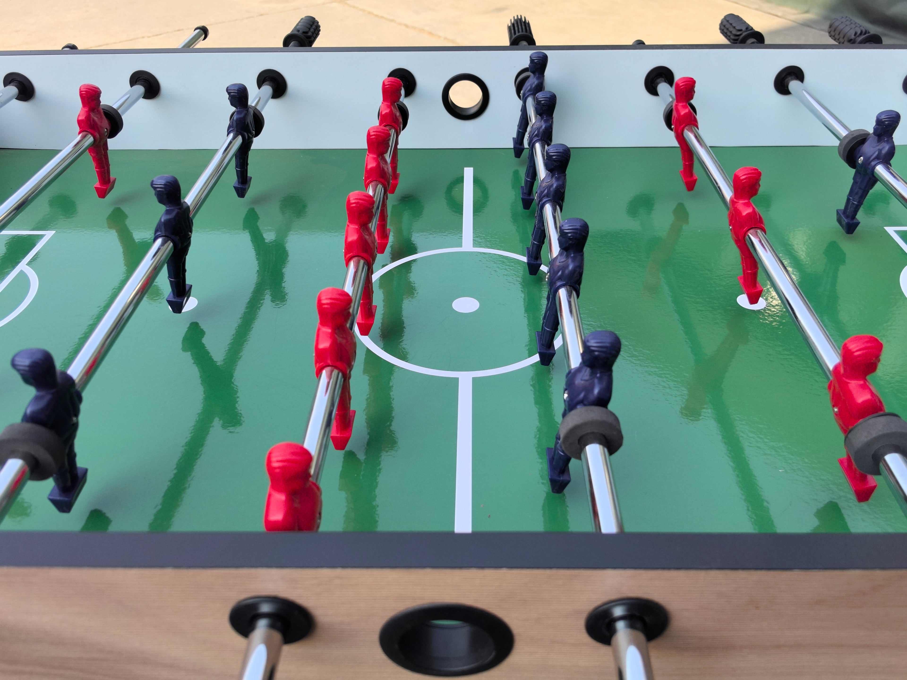 48" Freestanding Foosball Table, Wood Grain MDF Game Room Table with Curved Legs and Steel Rods