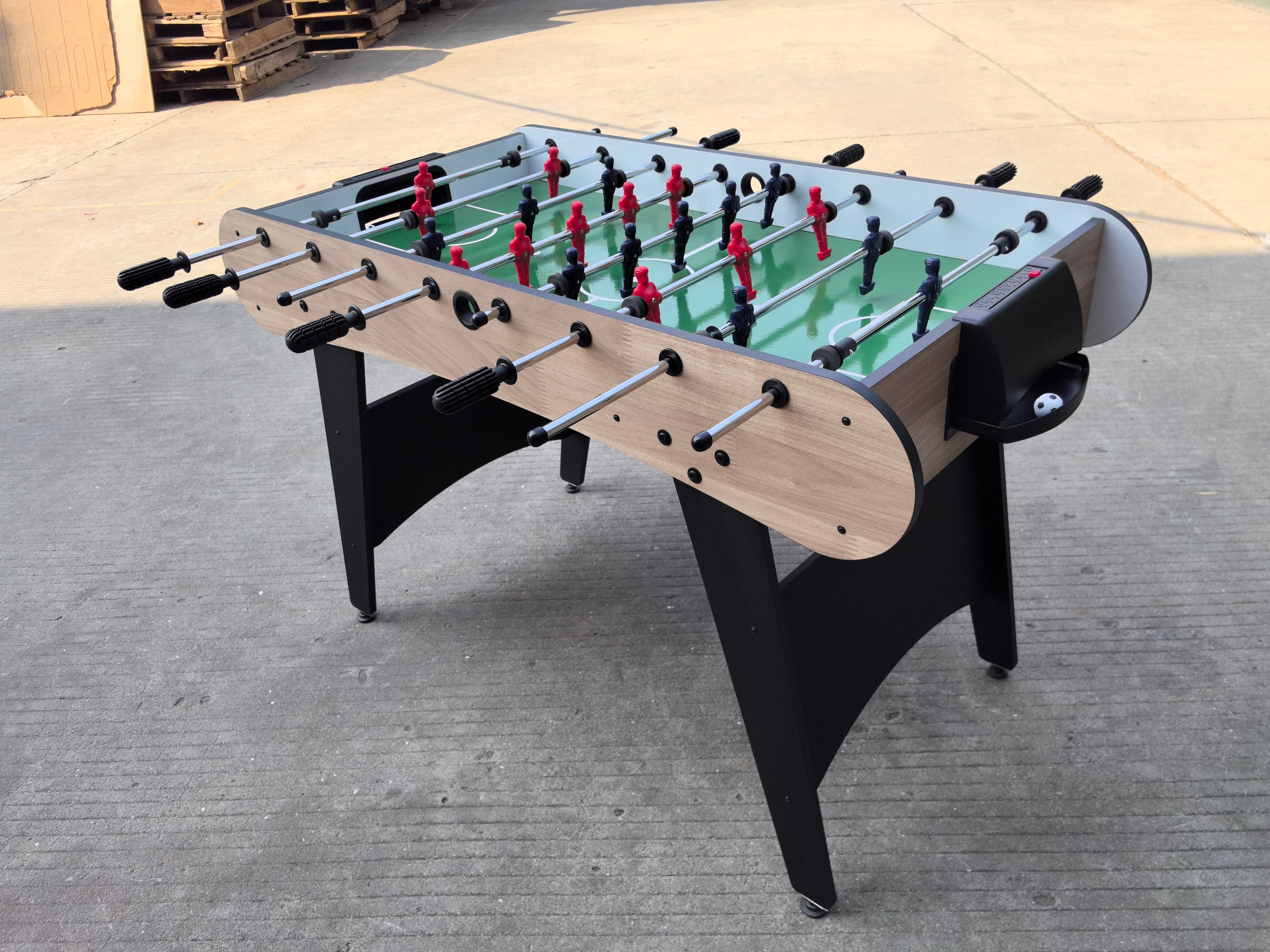 48" Freestanding Foosball Table, Wood Grain MDF Game Room Table with Curved Legs and Steel Rods