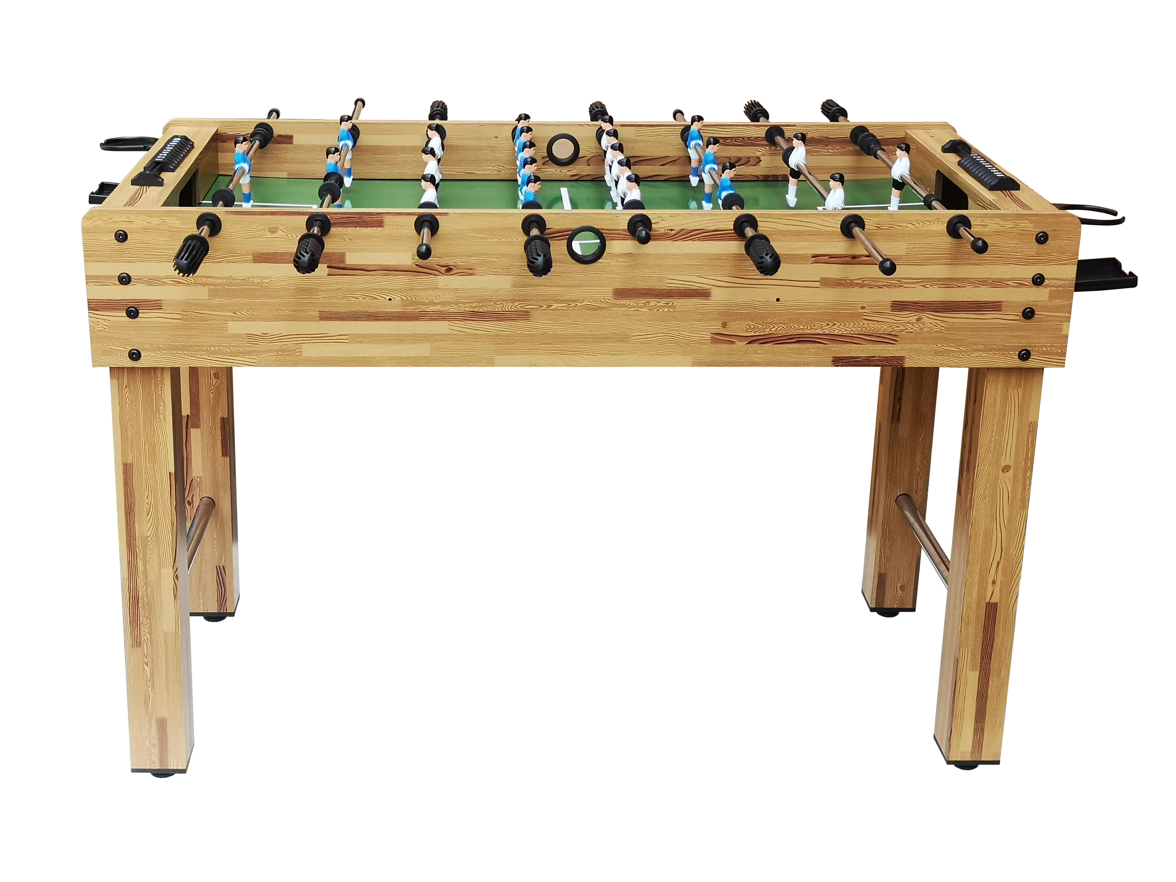 48" Freestanding Foosball Table, Light Wood Grain Game Room Table with Cup Holders and Steel Rods