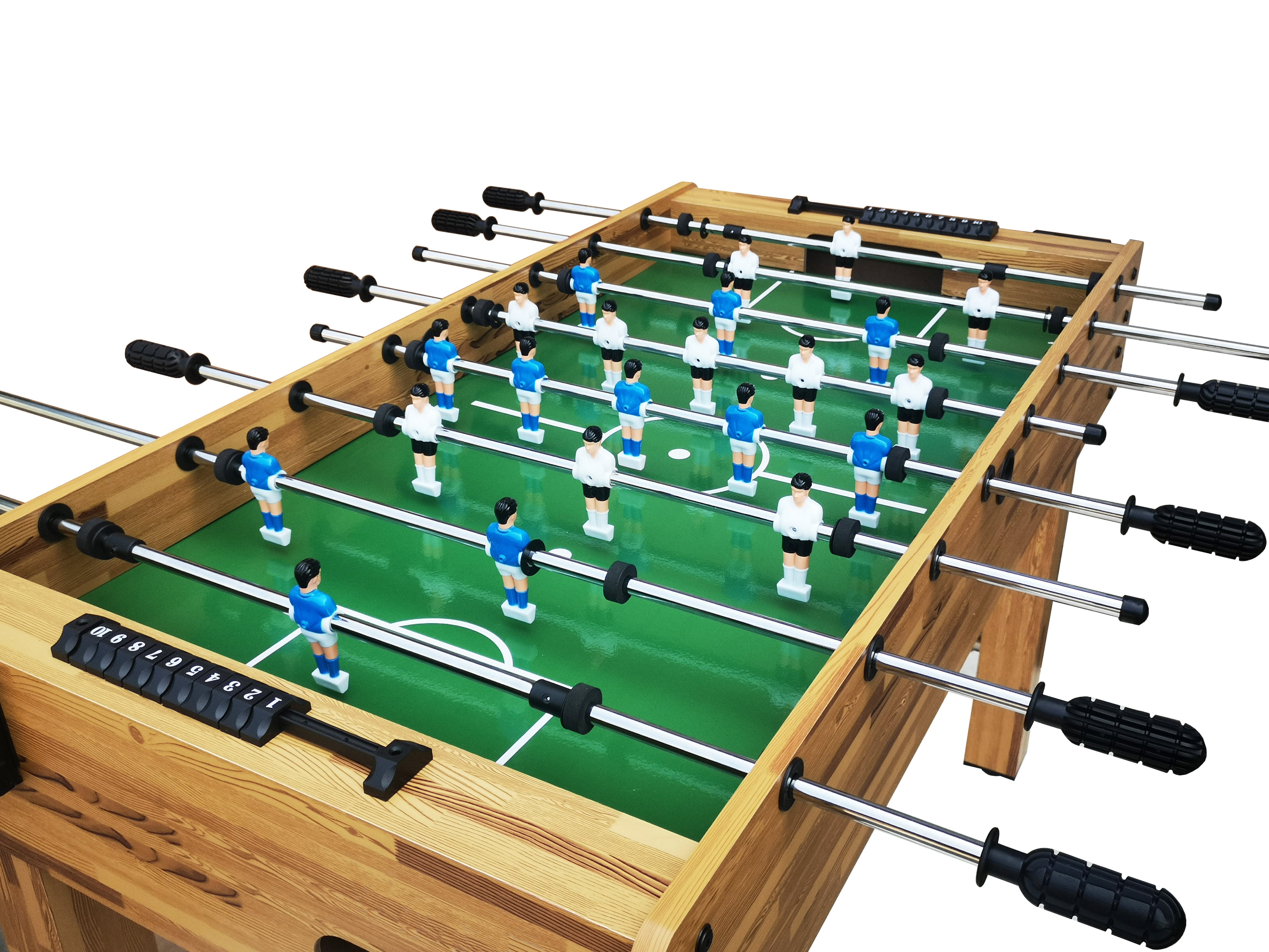 48" Freestanding Foosball Table, Light Wood Grain Game Room Table with Cup Holders and Steel Rods