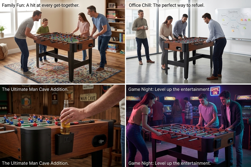 48" Freestanding Foosball Table, Light Wood Grain Game Room Table with Cup Holders and Steel Rods