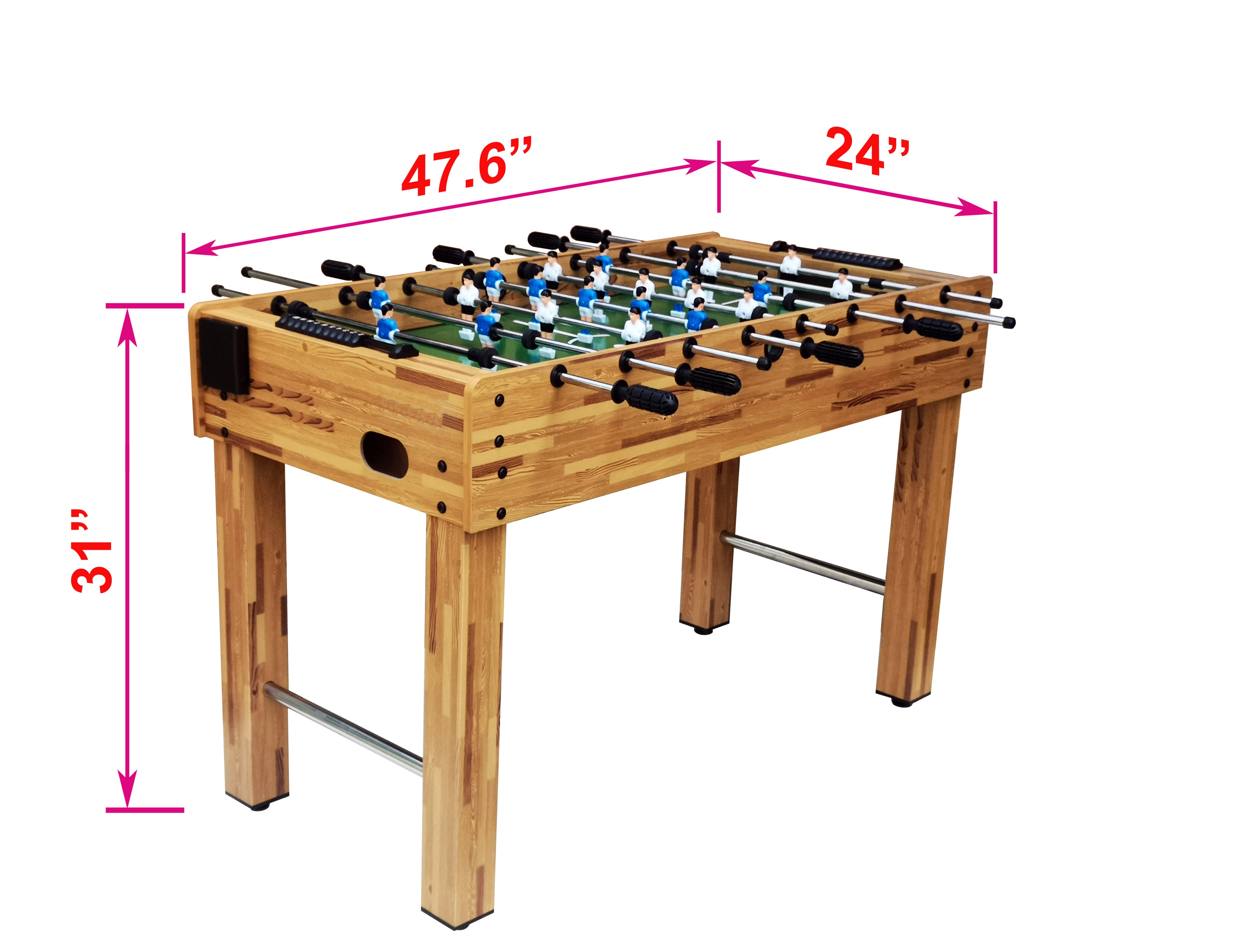 48" Freestanding Foosball Table, Light Wood Grain Game Room Table with Cup Holders and Steel Rods