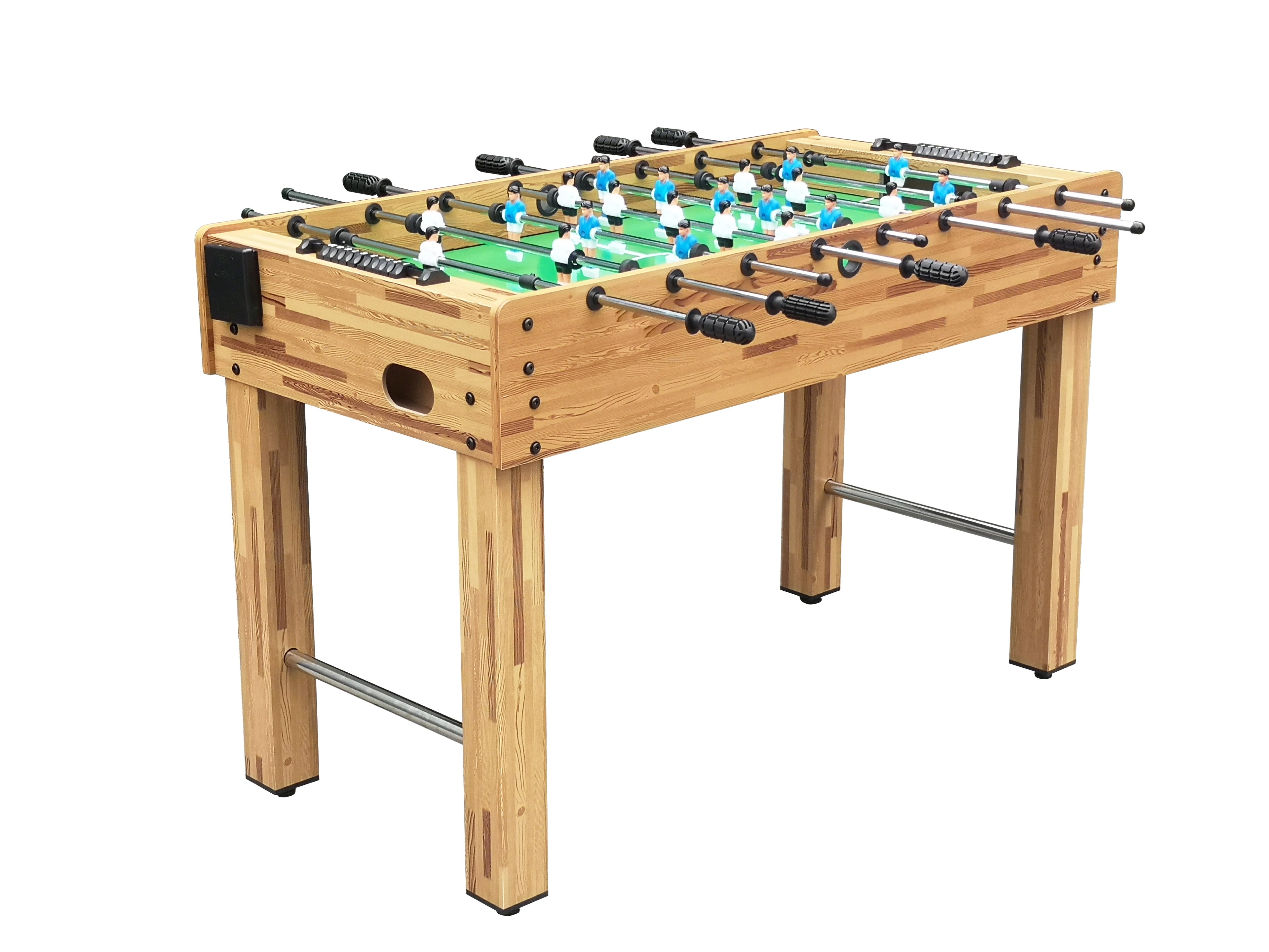48" Freestanding Foosball Table, Light Wood Grain Game Room Table with Cup Holders and Steel Rods