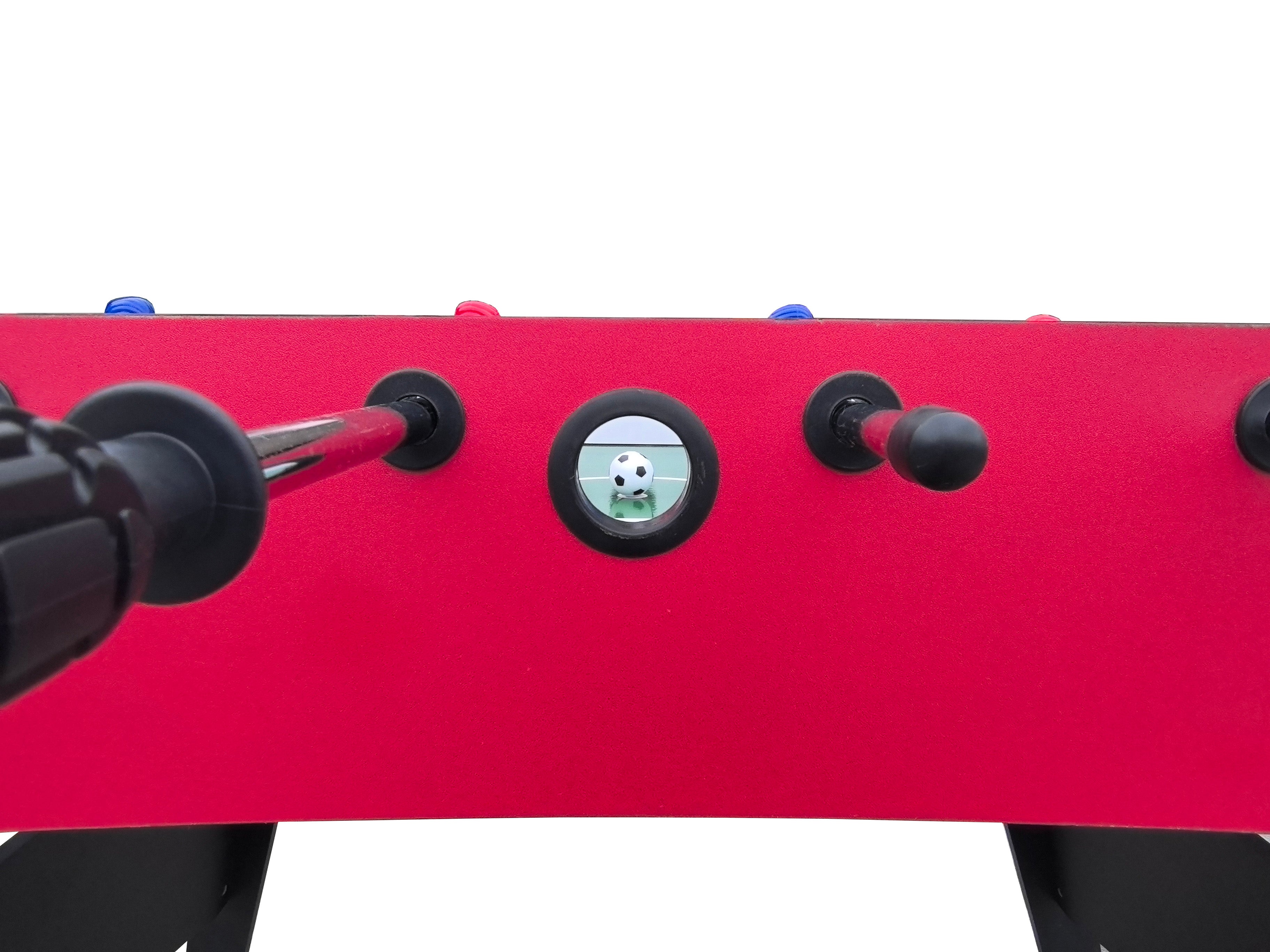 48" Freestanding Foosball Table, Red and Black Arcade Game Room Table with Curved Legs and Steel Rods