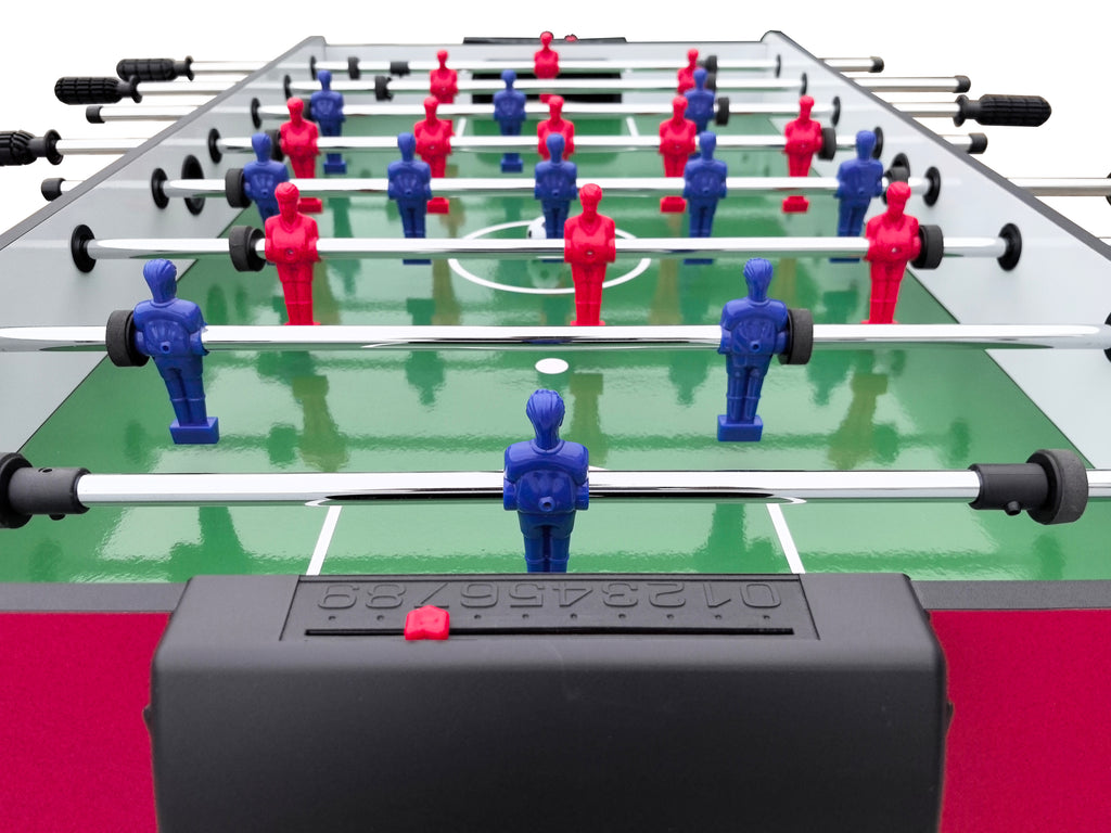 48" Freestanding Foosball Table, Red and Black Arcade Game Room Table with Curved Legs and Steel Rods