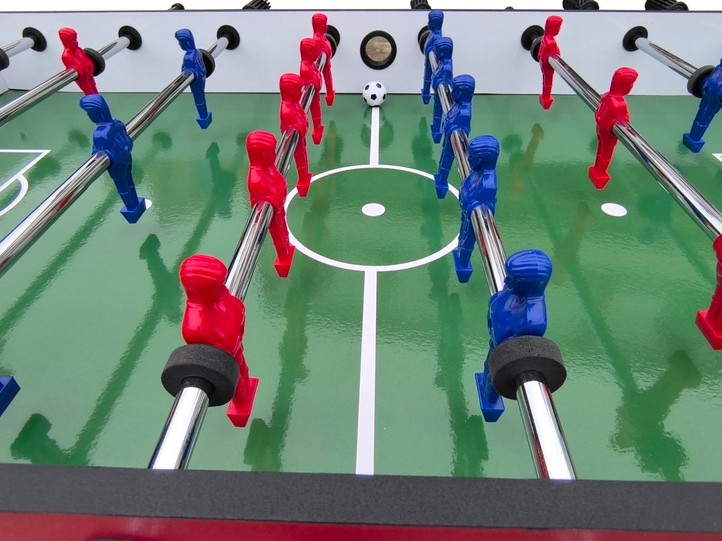 48" Freestanding Foosball Table, Red and Black Arcade Game Room Table with Curved Legs and Steel Rods