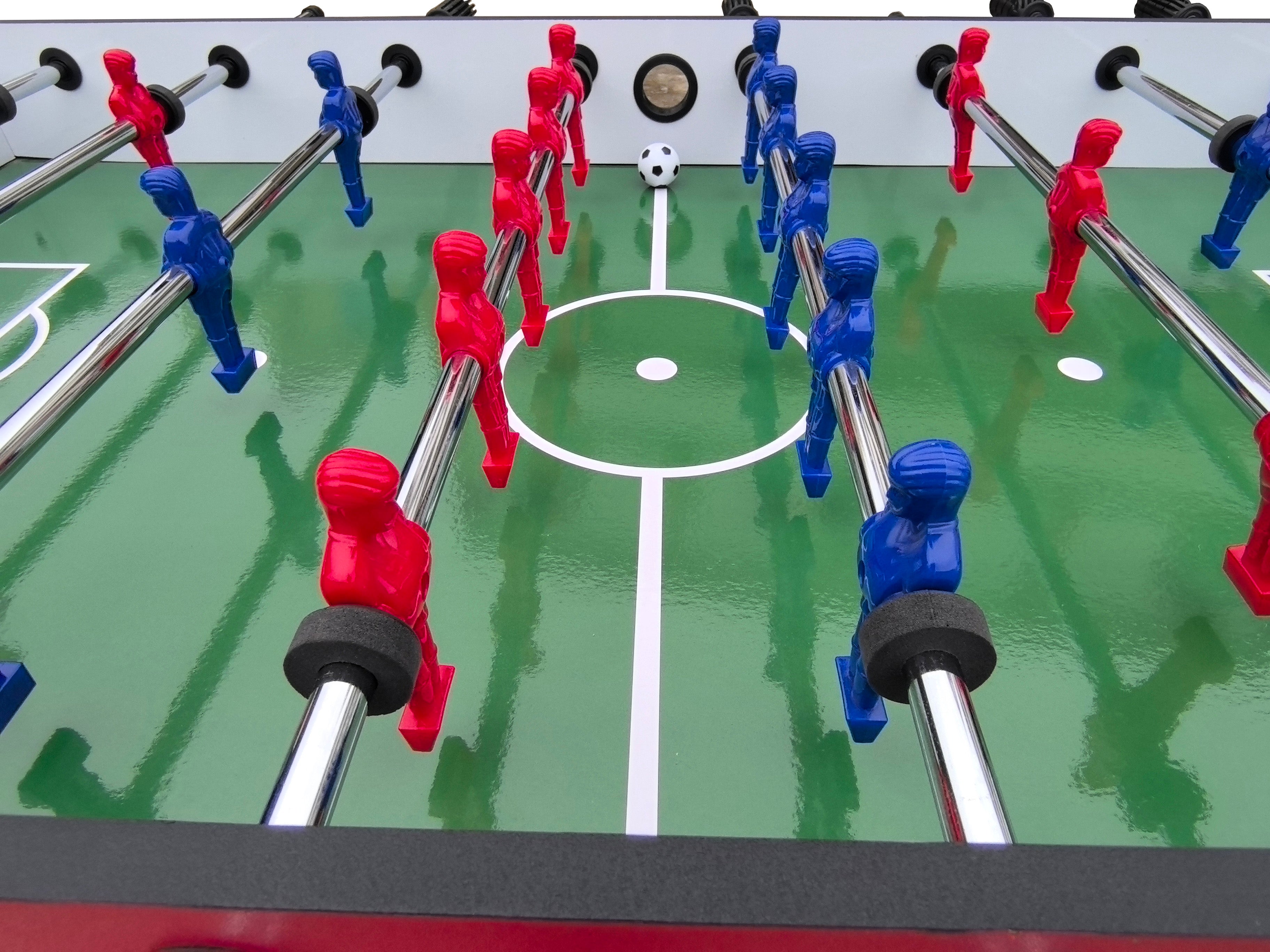 48" Freestanding Foosball Table, Red and Black Arcade Game Room Table with Curved Legs and Steel Rods