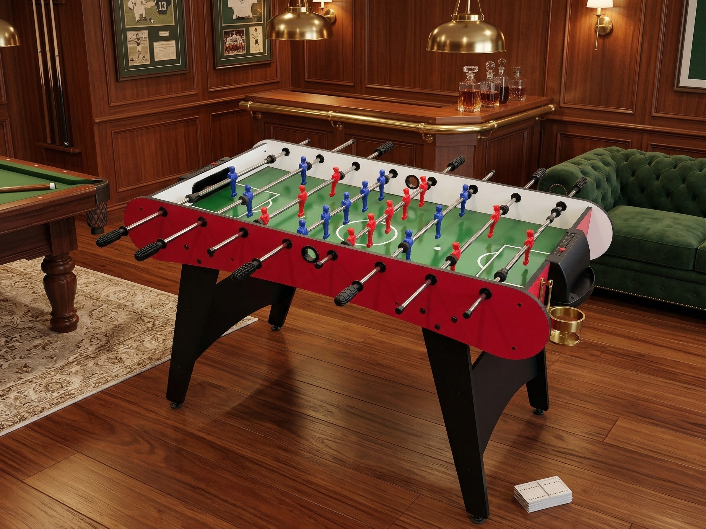 48" Freestanding Foosball Table, Red and Black Arcade Game Room Table with Curved Legs and Steel Rods
