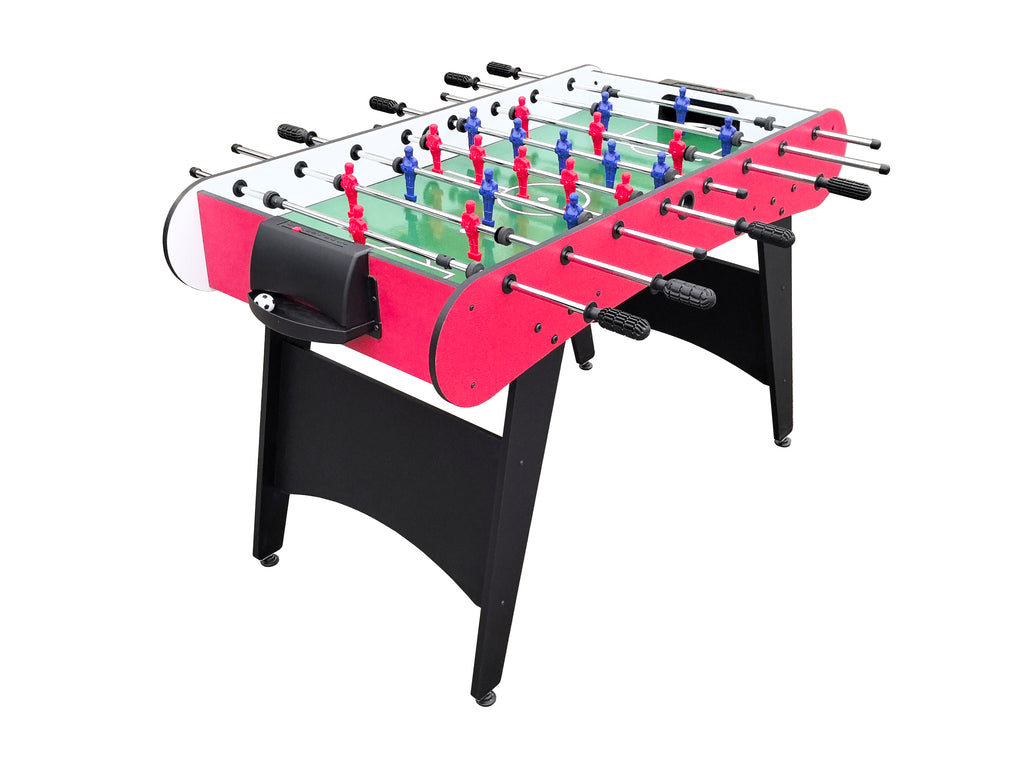 48" Freestanding Foosball Table, Red and Black Arcade Game Room Table with Curved Legs and Steel Rods