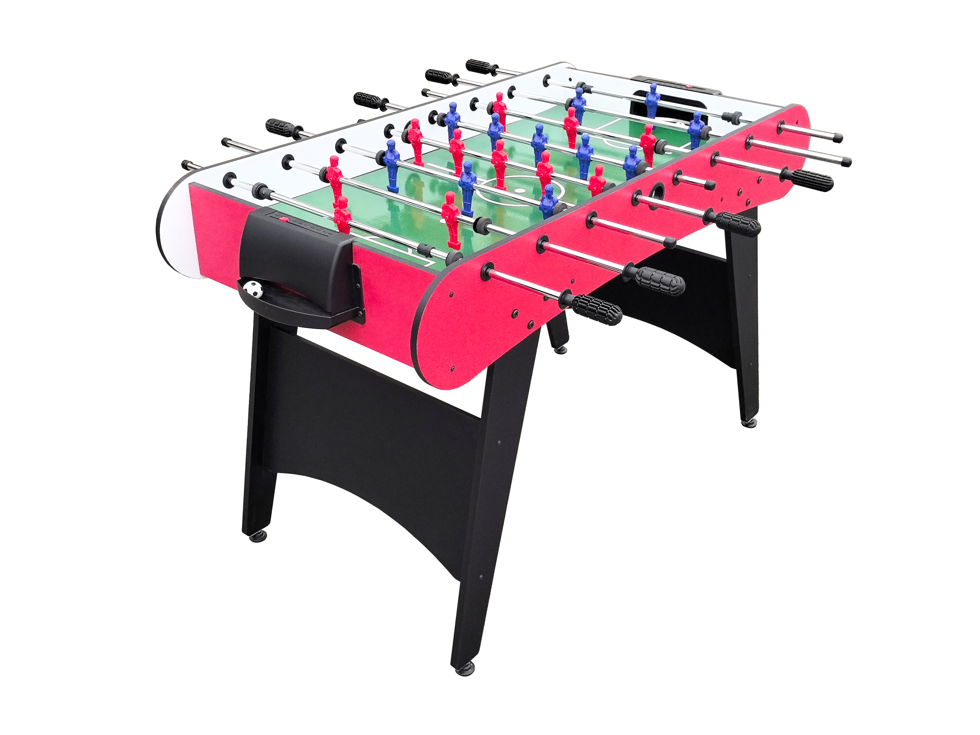 48" Freestanding Foosball Table, Red and Black Arcade Game Room Table with Curved Legs and Steel Rods
